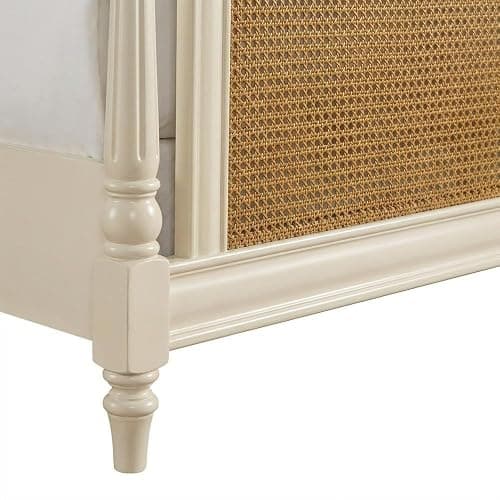 Starlight Canyon Home Brand White Melanie Bed Queen Metal Bed Rails Included Farmhouse Style Sturdy Wooden Frame Solid Cane Construction Comfortable Sleep Solution thumbnail 7