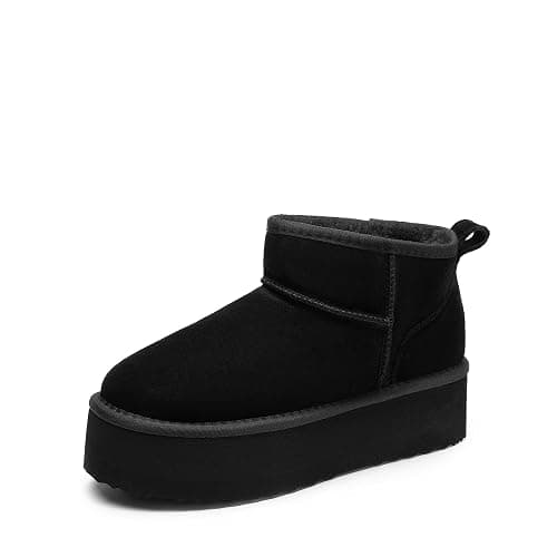 DREAM PAIRS Platform Mini Boots for Women Suede Genuine Leather, Classic Winter Ankle Snow Boots with Memory Foam Insole Lightweight Anti-Slip Outsole FuzzyClassic - Image 1