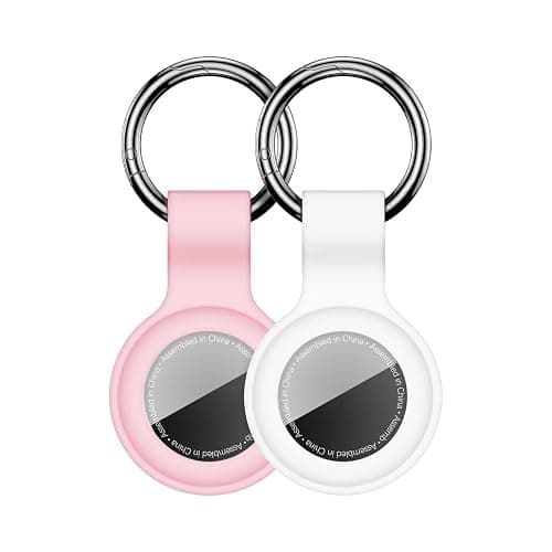 Linsaner [2 Pack] Compatible with AirTag Case Keychain for Air Tag Holder Silicone for AirTags Key Ring Cases Tags Chain for Apple for AirTag GPS Item Finders Accessories，Pink White - Image 1