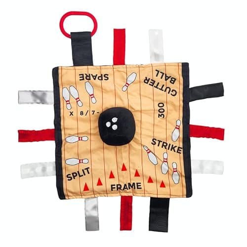 Baby Jack & Co 10x10 Bowling Sports Lovey Sensory Plush Blanket - Tag Toys for Babies - Baby Stroller Toys - Learn Shapes, Letters & Colors - Perfect MVP Baby Toy & Baby Sports Gift w/Stroller Clip - Image 1