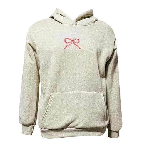 Embroidery Hoodies Women Cute Bowknot Graphic Preppy Pullover for Teen Girl Oversized Long Sleeve Hood Sweatshirt thumbnail 5