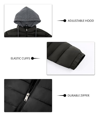 SWISSWELL Mens Lightweight Puffer Jacket with Hood Quilted Insulated Water-Resistant Coat Warm Winter Zip Up Hooded Jacket thumbnail 6