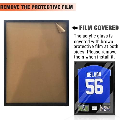 Snail 32"x24" Jersey Frame Display Case Wooden Wall Mounted Shadow Box for Baseball Basketball Football Soccer Hockey Sport Shirt, Plus Displaying Two Idol's Photos and One Signature, Black Finish - Matt Black(with Lights) thumbnail 7