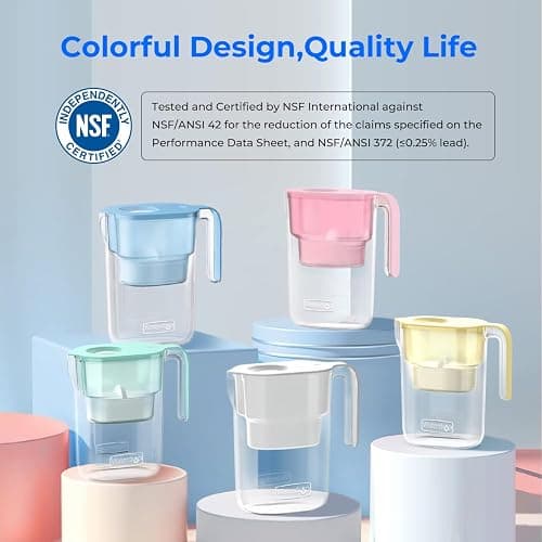 Waterdrop Water Filter Pitcher with 1 Filter, 5X Times Lifetime, Lasts 200 Gallons, for Fridge, Countertop and Gift, Reduces PFOA/PFOS, Chlorine, 7-Cup Capacity, Elfin, White thumbnail 4