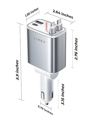 LISEN Retractable Car Charger for iPhone 17, 75W 4 in 1 Retractable Car Charger, fit iPhone 16 15 14 Samsung Galaxy S25, Car Accessories for Women Men, Prime for Day Deals Today thumbnail 9