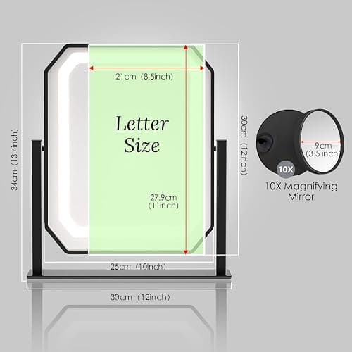 Lighted Makeup Mirror, 3 Colors for Precise Application, Touch Control Brightness Adjustment for Easy Use, with a Detachable 10x Magnifying Mirror, 13.4“ x 12” Hollywood Vanity Mirror for Plug-in Use thumbnail 2