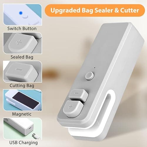WOSERLD Mini Bag Sealer 2 in 1 Heat Sealer Bag Sealer and Cutter, Bag Sealer for Snacks, Lithium battery bag resealer for chip bags portable sealer kitchen food packaging seal (pink) thumbnail 3