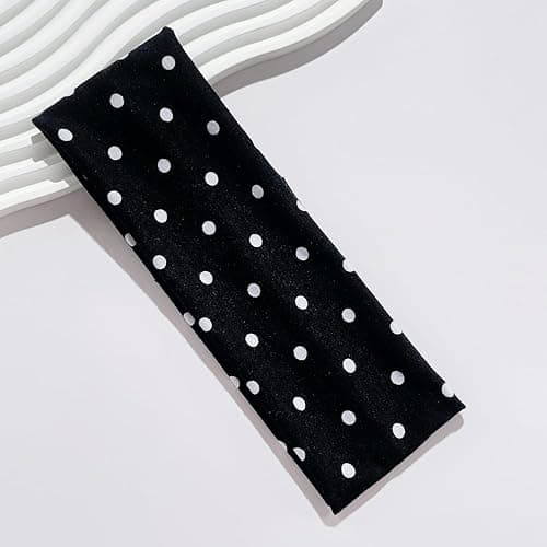 2Pcs Polka Dot Headband Black White Headbands Elastic Polka Dots Hair Accessories Non Slip Fashion Head Bands Vintage Design Sports Yoga Workout Wide Headbands Cute Hair Styling Decorations for Women thumbnail 3