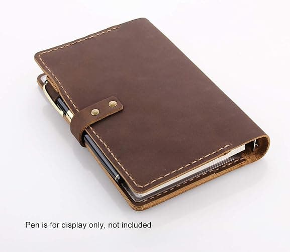 Genuine Leather Journal Writing Notebook, A6 Ring Binder Refillable Diary Notepads, Vintage Handmade Travel Organizer Agenda for Men Women - Brown thumbnail 6