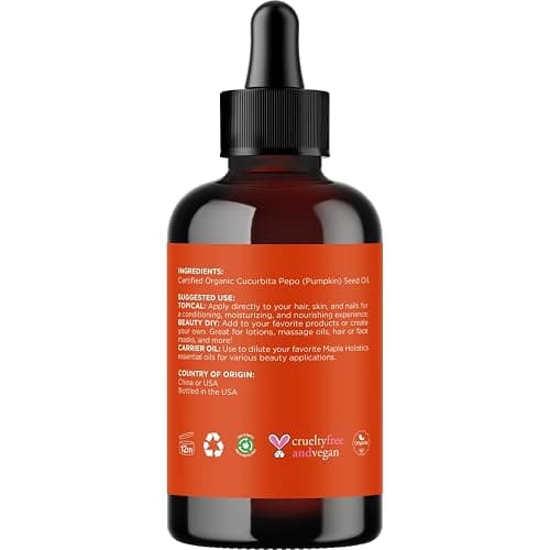 Maple Holistics Pumpkin Seed Oil Organic Certified - 100% Pure Organic Pumpkin Seed Oil for Hair and Anti Aging Face Oil - USDA Organic for Dry Hair and Volume - Virgin Cold Pressed & Unrefined (4oz) thumbnail 4