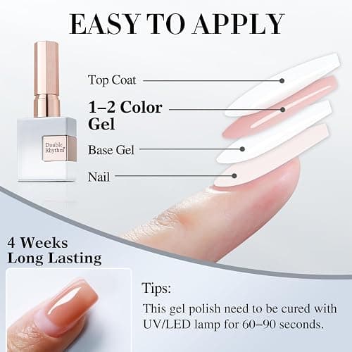 Double Rhythm Translucent Gel Polish Sheer Neutral Natural Light Milky Same Color Same Bottle 15ML Jelly Nail Polish Nail Art DIY at Home (Milky White-A1367) thumbnail 8