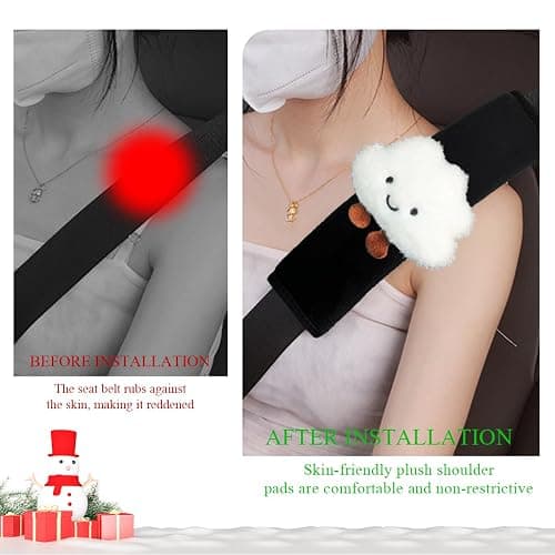 SHMZK 4 PCS Cartoon Smile Cloud Car Seat Belt Covers, Soft Seat Belt Shoulder Pad with Comfort Plush, Safety Strap Pads Neck Shoulder Protector for Auto Safety, Car Accessories (White) thumbnail 5