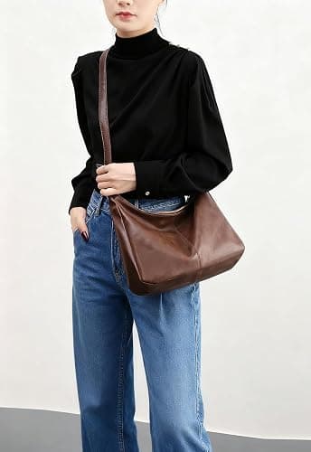 Zfkqzx Hobo Bags for Women Retro Vegan Leather Shoulder Handbag Foldable Slouchy Tote Crossbody Purses thumbnail 3