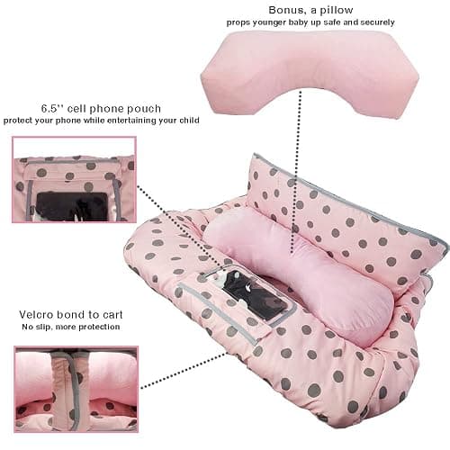 Shopping Cart Cover for Baby/Toddler with Supportive seat positioner, Cozy High Chair Cover, Pink thumbnail 3