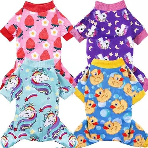 XPUDAC 4 Piece Dog Pajamas for Small Dogs Pjs Clothes Puppy Onesies Outfits for Doggie Christmas Shirts Sleeper for Pet - Image 1