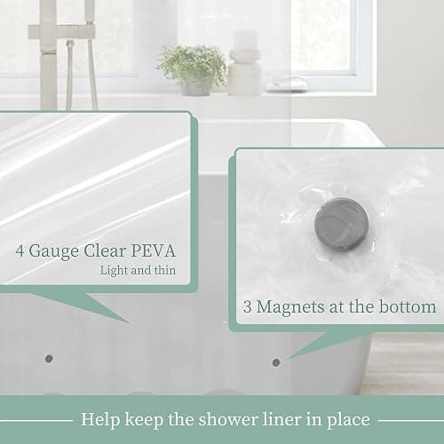 Mrs Awesome Clear Shower Curtain Liner with 3 Magnets, 72x72 Premium Flexible Sturdy Plastic Shower Curtain for Bathroom Lightweight, Waterproof, Clear thumbnail 7