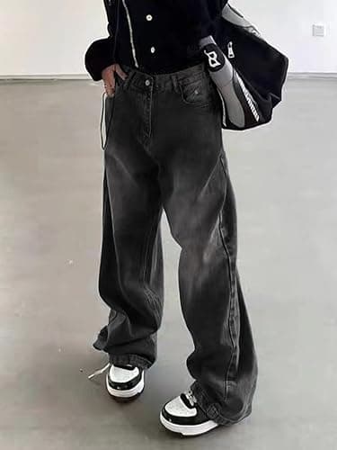 EMMIOL Women Wide Leg Jeans Mid-Low Waist Baggy Jeans Loose Boyfriends Jeans Y2K 90s Denim Pants thumbnail 3