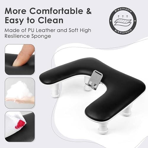 LIONVISON Arm Rest for Nails Tech: U Shaped Adjustable Height Armrest | Ergonomic Nail Hand Rest Stand PU Leather with Rotating Phone Holder for Nail Salon Manicurist - Long-Lasting Black thumbnail 6