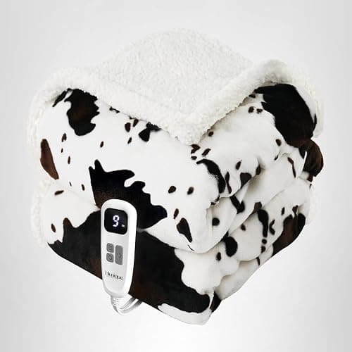 blunique Heated Blanket Electric Blanket, Cow Print Heating Blanket Throw with 10 Heat Levels & 10 Hrs Auto Off ETL Certified, Cozy Soft Fleece Sherpa Heated Throw Blanket, 50''x 60'' Cow Print White thumbnail 8