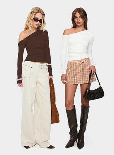 Darong Women's Casual Long Sleeve Boat Neck Off Shoulder Slim Fit Crop Top Going Out Blouses Y2K Tight Shirts thumbnail 4
