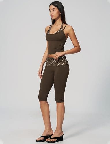 PQBPQB Women 2 Piece Workout Set Striped Halter Tank Top and High Waist Capri Pants Pilates Yoga Outfits thumbnail 3