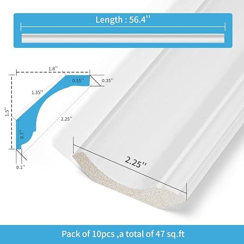 Art3d 10-Pack 47Ft White Ceiling Crown Molding Trim, High Impact Polystyrene Decorative Ceiling Moulding, Installed with Glue thumbnail 3