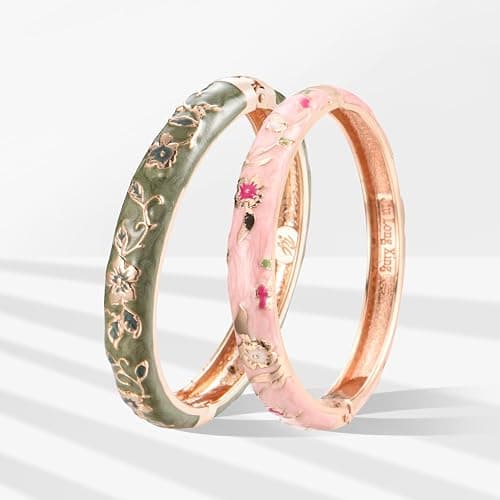 UJOY Cloisonne Bracelet Butterfly Hinge Indian Cuff Bangle Enameled Jewelry Flower Bracelets for Women Gift Box 55A114 thumbnail 2