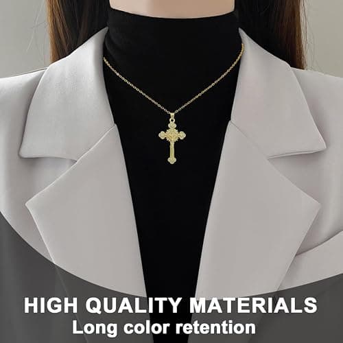 ZORVUJI Personalisierte Kette Jesus Kreuz Anhänger 18K Vergoldete Hypoallergene Zarte Halskette Modeschmuck für Frauen und Mädchen (Gold) thumbnail 6