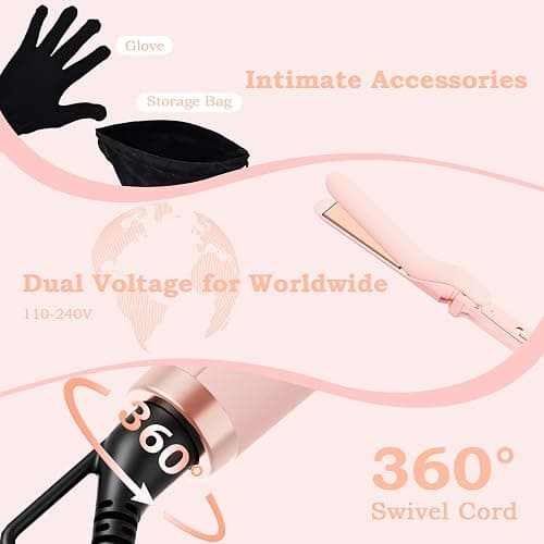 Ufree 5 in 1 Curling Iron with Ceramic Barrels (0.35"-1.25"), Curling Wand Set with Flat Iron Hair Straightener, Instant Heat Up, Dual Voltage Hair Curler, Gifts for Women, Pink thumbnail 5