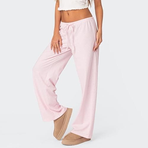 Women Striped Loose Pajama Pants Fall Drawstring Tie Up Elastic High Waist Trousers Fashion Y2k Wide Leg Lounge Pant thumbnail 5