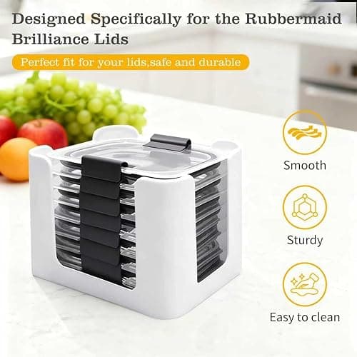 Food Storage Container Lid Organizer for Rubbermaid Brilliances nap-on lids | Food Container Lid Organizer for Kitchen Cabinet (3-Piece) - Holds 24 Lids for 4.7 & 3.2 Cup,1.3 Cup,0.5 Cup (White) thumbnail 4