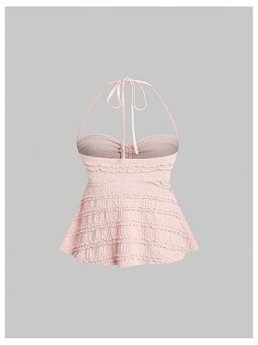 SOLY HUX Women's Peplum Halter Tops Babydoll Y2k Cute Summer Cami Top | Drawstring, Tie, Spaghetti Strap, Casual, Going Out Crop Tops, Country Concert Outfits thumbnail 2