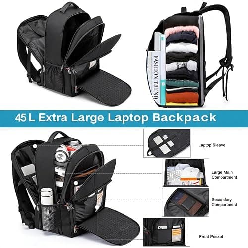 Della Gao Travel Laptop Backpack, 18.4 inch Extra Large Backpack for Men and Women, 45L Capacity Business Computer Back Pack (Black, 18.4 Inch) thumbnail 3