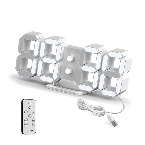 Deeyaple LED Wanduhr Digital Wecker 3D Uhr Dimmbar Snooze Modern USB 12/24Stunden Datum Temperaturanzeige Loop Display Fernbedienung Nachtlicht Wohnzimmer Küche Schlafzimmer Büro 25cm weiß - Image 1