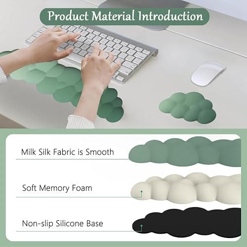Green Cloud Mouse Pad and Keyboard Wrist Rest 4PCS Extended Forest Mountain Aesthetic Large Desk Mat Pad Set Memory Foam Non-Slip Cute Ergonomic Gaming Mouse Pad Wrist Support for Computer Home Office thumbnail 3
