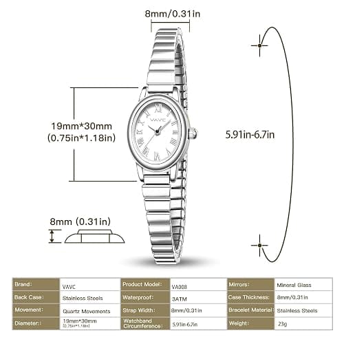 VAVC Small Gold Watches for Women,Analog Womens Watch with Stainless Steel Expansion Band,Oval Case Roman Dial,Water Resistant thumbnail 4