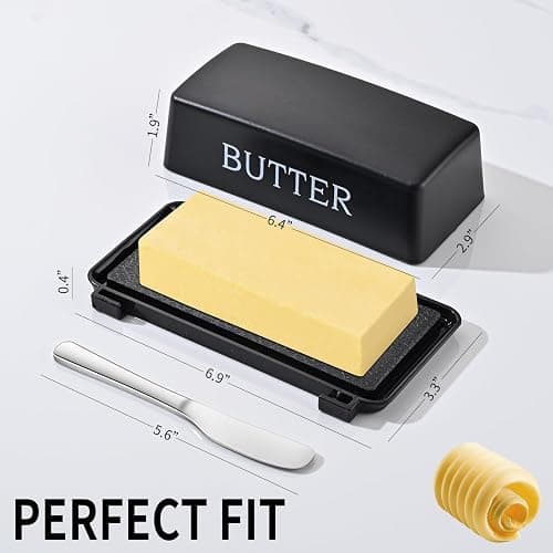 Butter Dish With Cover And Knife,Food Grade Plastic Butter Holder With Lid For Countertop,Black Dishwasher Safe Butter Storage Container thumbnail 3