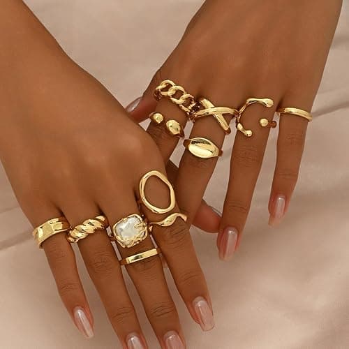 ONBRIG Chunky Rings for Women Thick Rings Set Trendy Statement Ring for Women Vintage Stackable Ring Chunky Jewelry thumbnail 2