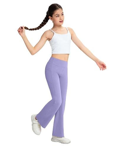 NORMOV Girl's Bootcut Yoga Pants with Pockets,High Waisted Casual Kids Bell Bottoms Pants thumbnail 5