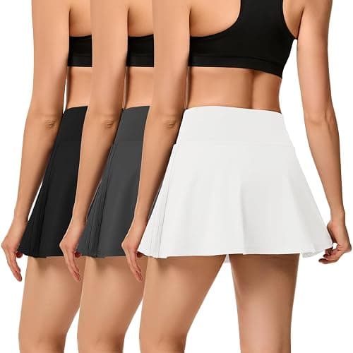 3 Pack Tennis Skirts for Women with Pockets-High Waisted Athletic Golf Skort with Built-in Shorts Workout Casual Wear - 2-black,white,dark Grey - Large - Image 1
