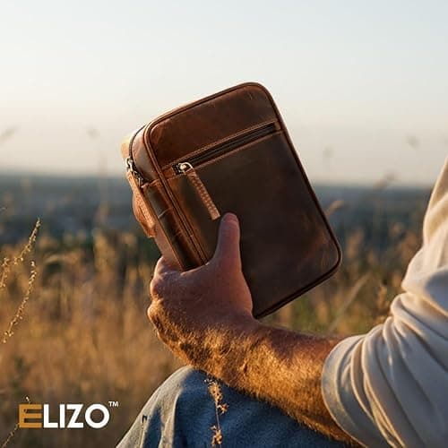 ELIZO Leather Bible Cover for Men Bible Case Women Holder Carrying Organizer Wrap Sleeve Protector Christian Religious Gift Cross Bookmark – Large Antique Brown thumbnail 6