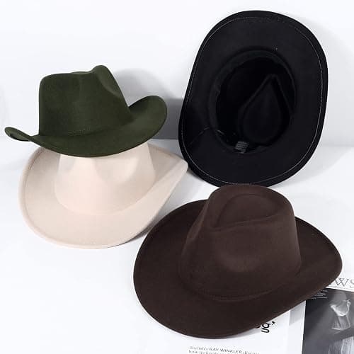 2 Pack Western Cowboy Hats for Women and Men Classic Felt Wide Brim Costume Cow Boy Hat Roll Up Brim Cowgirl Hat thumbnail 3