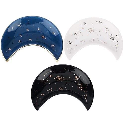Moon Shape Jewelry Tray, 3pcs/Set Ceramic Moon Decorative Trinket Dish, Organizing Necklace Earrings Keys Jewelry Plate, for Vanity Bathroom Engagement Ring(3 Colors) thumbnail 8