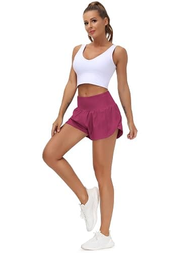 THE GYM PEOPLE Womens High Waisted Running Shorts Quick Dry Athletic Workout Shorts with Mesh Liner Zipper Pockets thumbnail 4