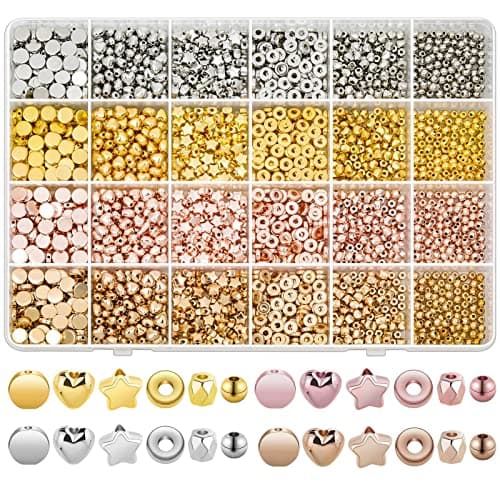 2160 Pieces Gold Spacer Beads Set, Assorted Round Star Gold Beads for Bracelet Jewelry Making(Gold, Sliver, Rose Gold, KC Gold) - Image 1