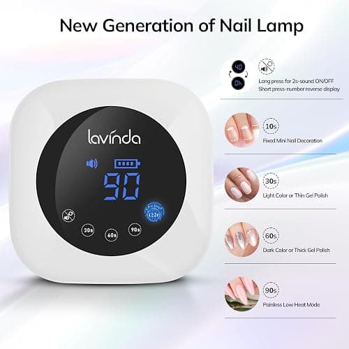 Lavinda UV LED Nail Lamp, Cordless Nail Lamp 54W Rechargeable Nail Dryer Gel Polish Light with Large LCD Display, Professional Gel Curing Lamp with 4 Timer Setting Auto Sensor for Salon and Home - White thumbnail 2
