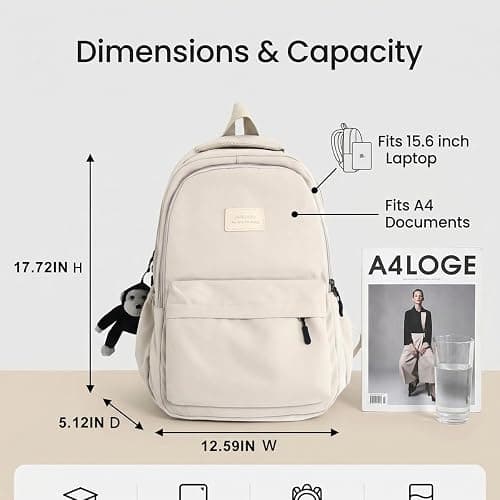 Aesthetic Backpack Cute Backpack for School College Backpack Large Capacity Bookbags for Girls Women Students Casual Travel Daypacks Solid Color(Black) thumbnail 5