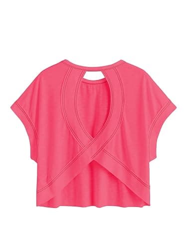 SOLY HUX Women Open Back Tops Workout Backless Tee Casual Athletic Shirts Short Sleeve Oversized Gym T Shirt - Image 1