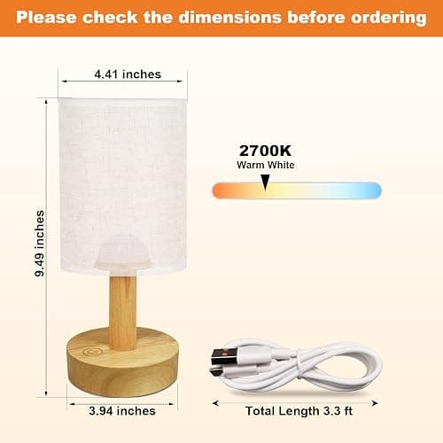 Puzipha Small Cordless Rechargeable Table Lamp, Touch Control Dimmable 2700K Warm Light, Natural Wood Base Linen Shade for Bedroom Dorm Nightstand thumbnail 4