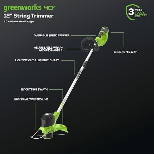Greenworks 40V Lawn Care Combo Kit, Trimmer & Blower for Edging & Leaf Cleanup, 2.0Ah Battery & Charger (Gas-Free Yard Duo) thumbnail 2